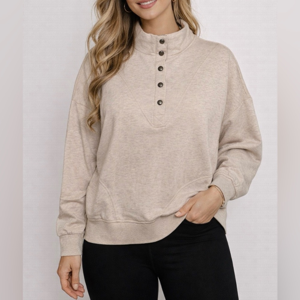 Oatmeal Heather Henley Pullover Sweatshirt | Size XL (16–18)